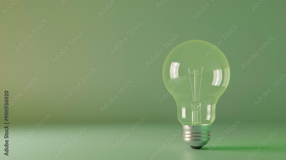 One single 3D cartoon bulb isolated on plain green studio background One single 3D cartoon bulb isolated on plain green studio background
