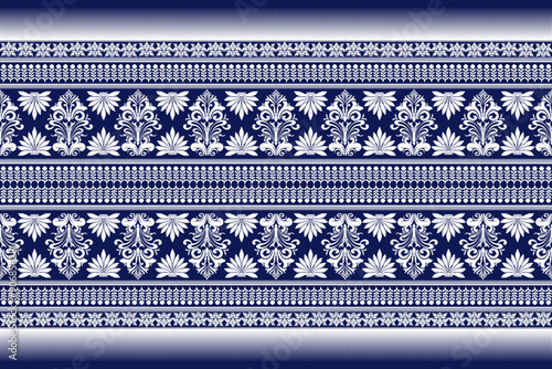 Ikat seamless pattern. Ethnic pattern art. Blue, White. Design for background, wallpaper, vector illustration, fabric, clothing, carpet, textile, batik, embroidery.