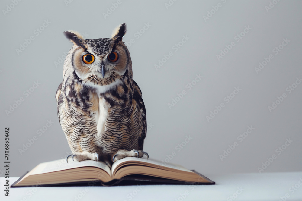 custom made wallpaper toronto digitalA cute owl sits on a book. White background with copy space. Concept for the first of September, training courses, educational institutions, schools. Education, gaining knowledge, wisdom.