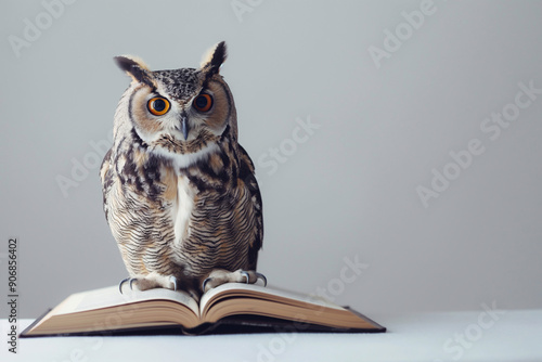 Wallpaper Mural A cute owl sits on a book. White background with copy space. Concept for the first of September, training courses, educational institutions, schools. Education, gaining knowledge, wisdom. Torontodigital.ca
