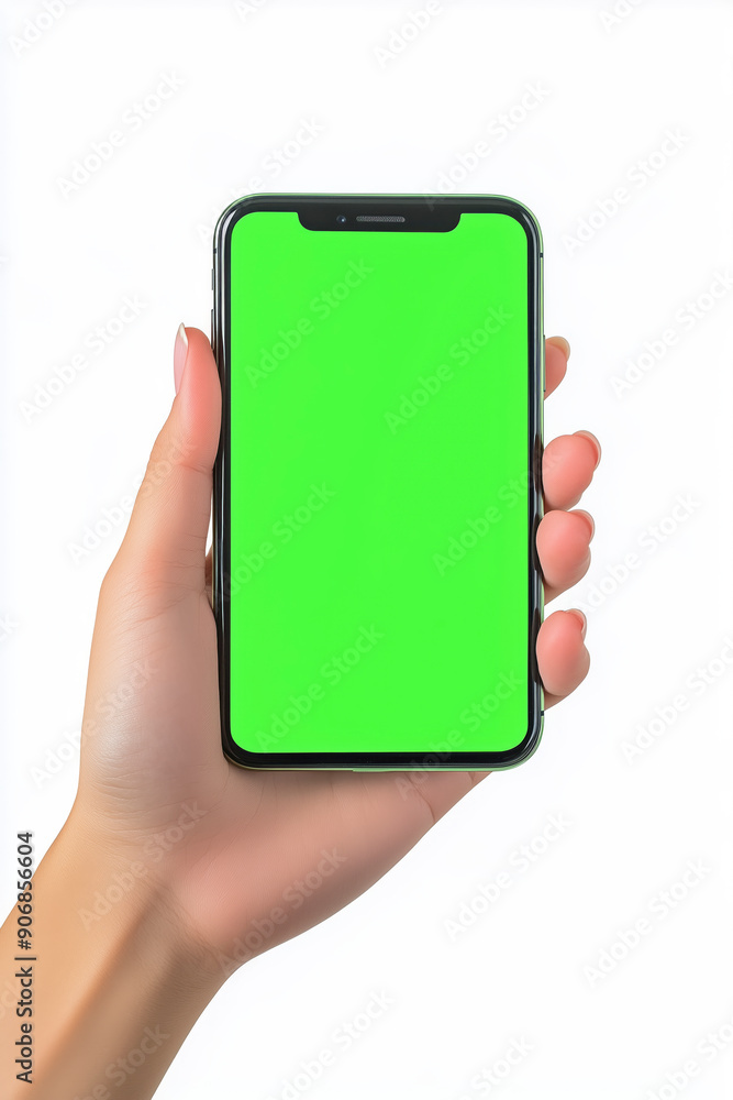 Hand Holding Smartphone with Green Screen Mockup Hand Holding Smartphone with Green Screen Mockup