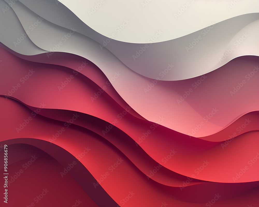 Fototapeta premium Garnet and Silver - abstract, red, white, gradient, waves, layers, smooth, texture, art, design, pattern, modern, background, backdrop, wavy lines, fluid