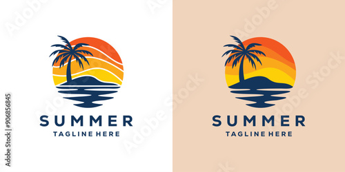 Summer beach logo vector illustration
