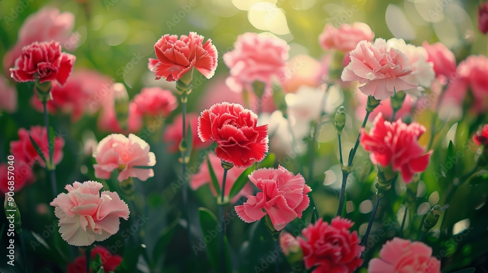 Delicate Pink and Red Carnations in Bloom. Delicate Pink and Red Carnations in Bloom.