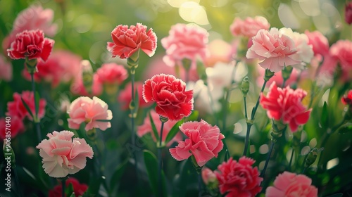 Delicate Pink and Red Carnations in Bloom.