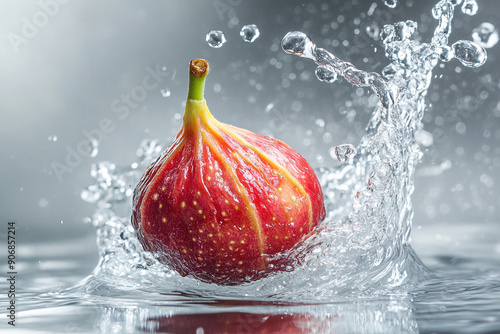 A whole fig falling into water photo