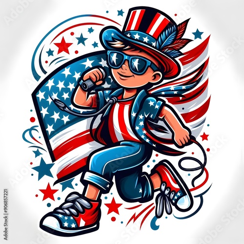 Wallpaper Mural Patriotic Boy Running with American Flag Torontodigital.ca