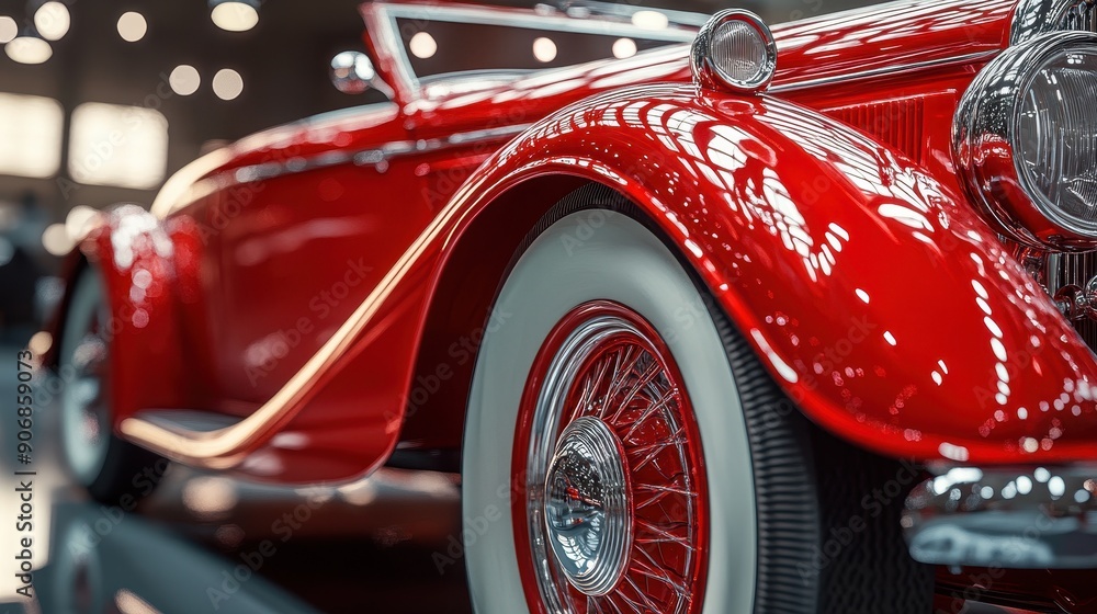 A high-resolution image of a classic car with detailed paint texture and reflections A high-resolution image of a classic car with detailed paint texture and reflections