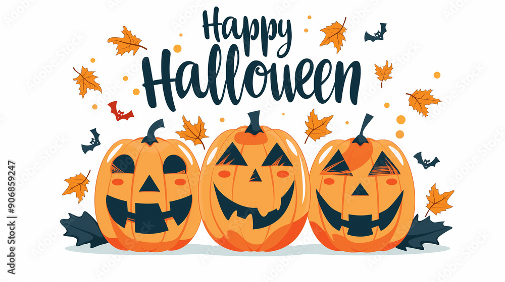 Halloween sign with pumpkins, bats, and Halloween sign with pumpkins, bats, and