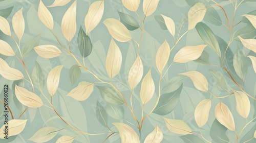 Seamless pattern of abstract blue and beige leaves. Perfect for elegant, nature-inspired design projects and textiles.