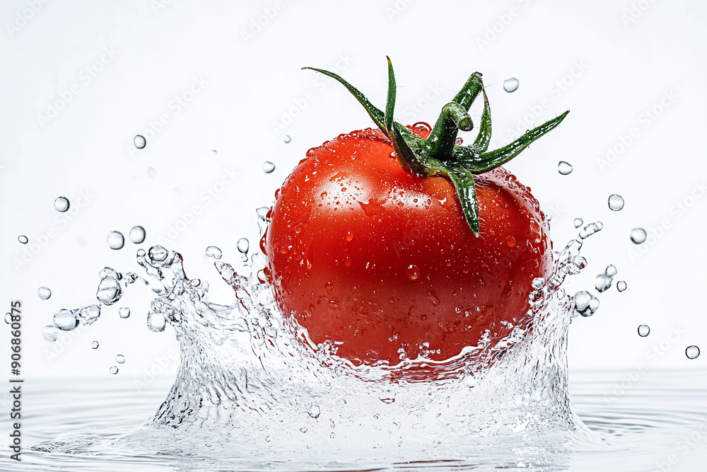 A whole tomato dropped into water A whole tomato dropped into water