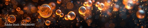 Orbital Abstraction: Orange Bubbles Floating on a Black Background, a Digital Art Representation of Technology and the Future