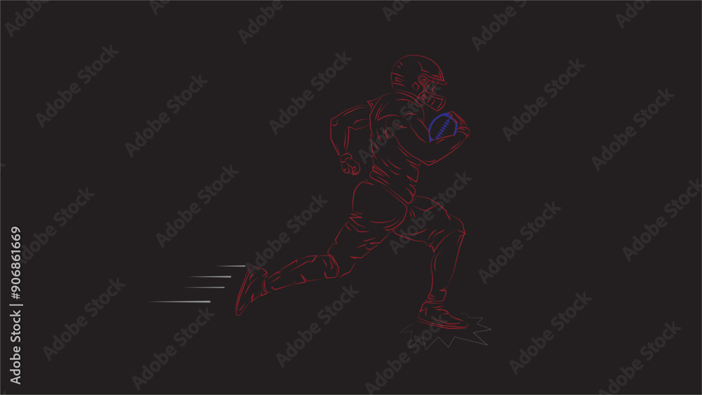 american football player in outline neon isolated in black, running for victory american football player in outline neon isolated in black, running for victory