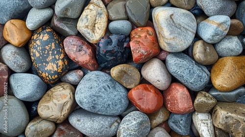 Colorful beach rocks at low tide along the shoreline in vibrant natural light