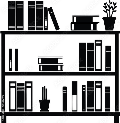 bookself silhouette illustration black and white photo