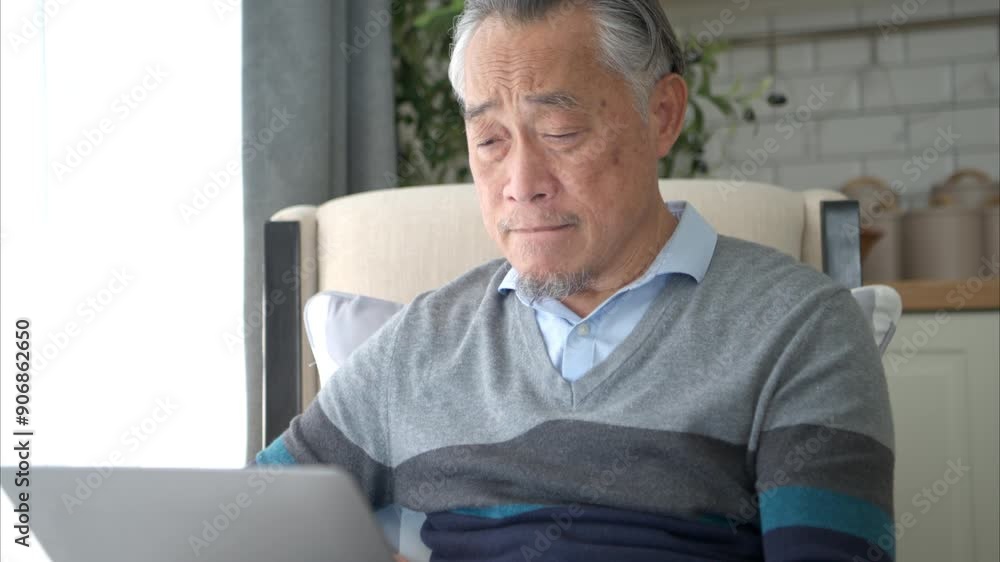 Senior businessman working from home with emotion and postures Senior businessman working from home with emotion and postures