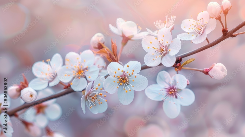 Cherry blossom branch in full bloom welcoming spring sunshine outdoors Cherry blossom branch in full bloom welcoming spring sunshine outdoors