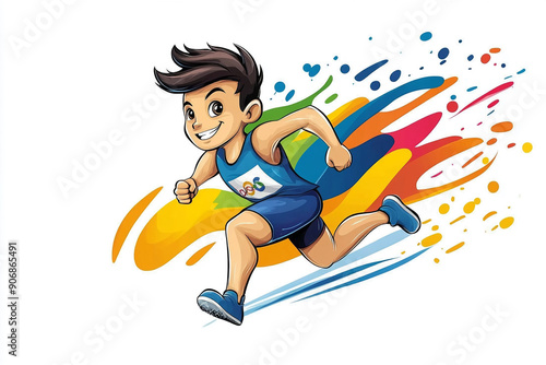 Cartoon sprinter with Olympic flag design for T shirt POD print on demand on white background