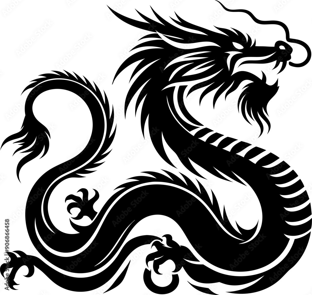 Solid Black Chinese Dragon Icon on White Background for Design and Artwork Solid Black Chinese Dragon Icon on White Background for Design and Artwork