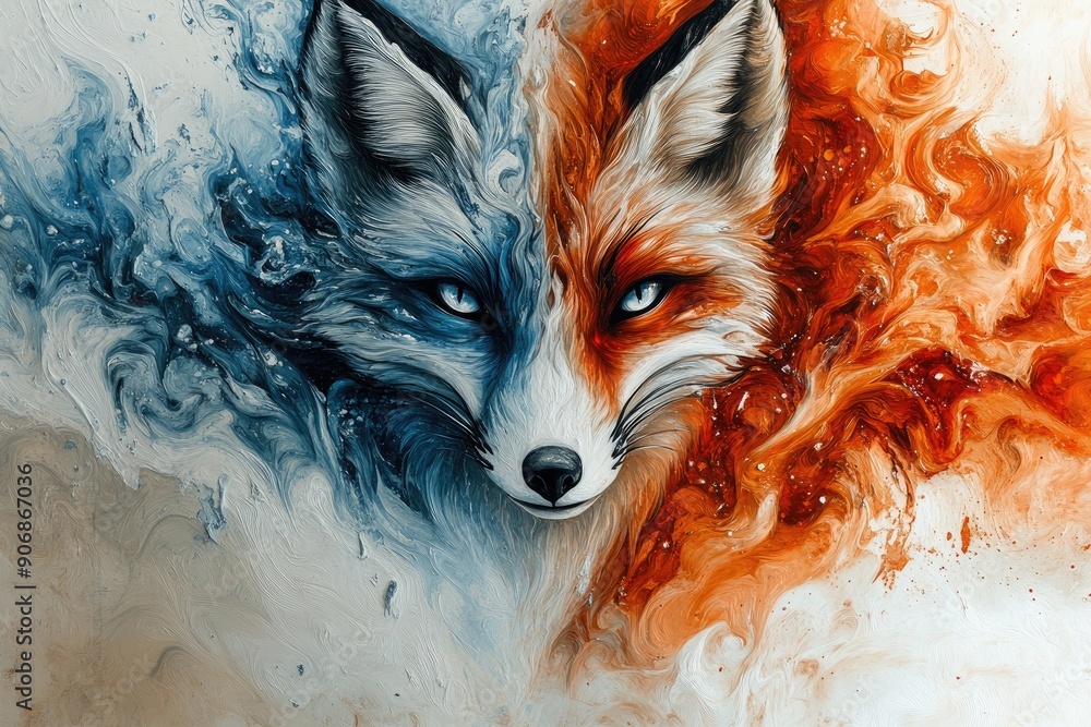 Abstract Fox Portrait in Blue and Orange Swirls Abstract Fox Portrait in Blue and Orange Swirls