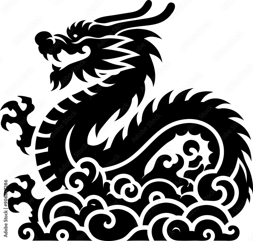 custom made wallpaper toronto digitalSolid Black Chinese Dragon Icon on White Background for Design and Artwork