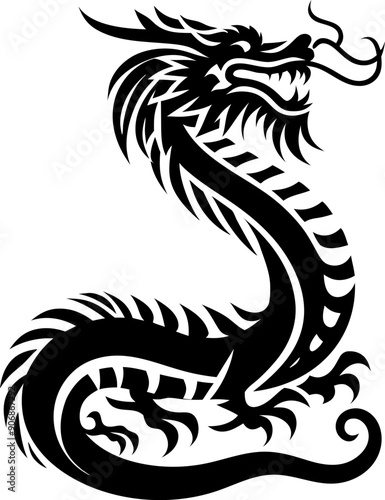 Wallpaper Mural Solid Black Chinese Dragon Icon on White Background for Design and Artwork Torontodigital.ca