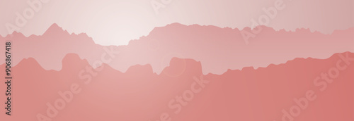 Panorama of beautiful mountain landscape at sunrise. Vector silhouette background. Scenery wallpaper in gentle, light shades