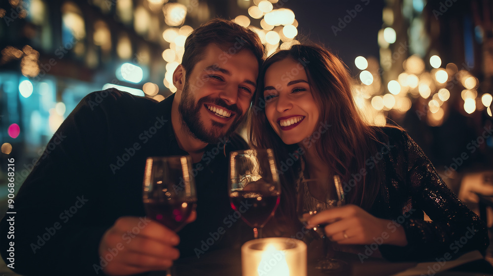 Happy couple celebrating an anniversary at a romantic dinner Happy couple celebrating an anniversary at a romantic dinner