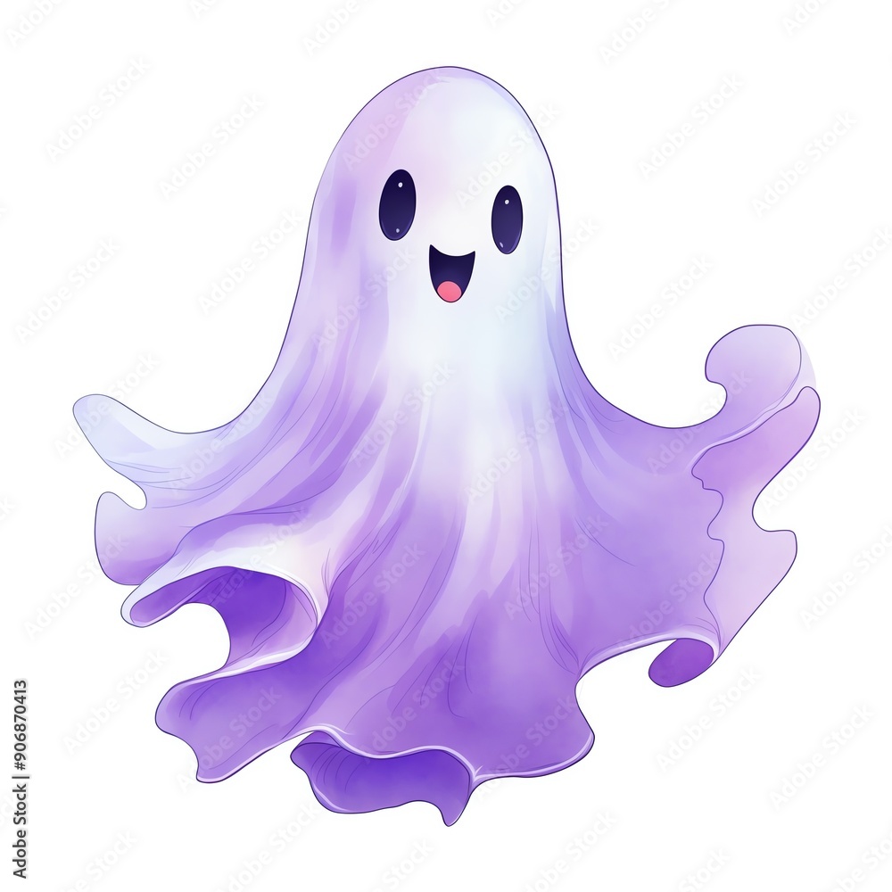 Cute animated ghost with a purple gradient, smiling playfully. Illustration perfect for Halloween-themed projects and fun designs. Cute animated ghost with a purple gradient, smiling playfully. Illustration perfect for Halloween-themed projects and fun designs.