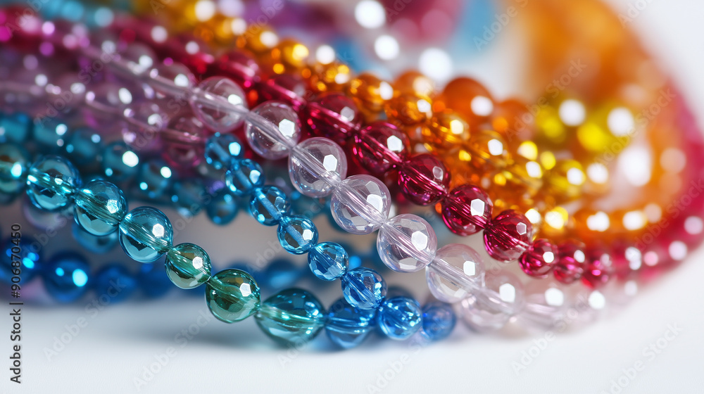 Strings of colorful glass beads on white background Strings of colorful glass beads on white background