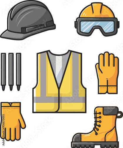 Construction worker cloth illustration isolated, safety gear outfit vector