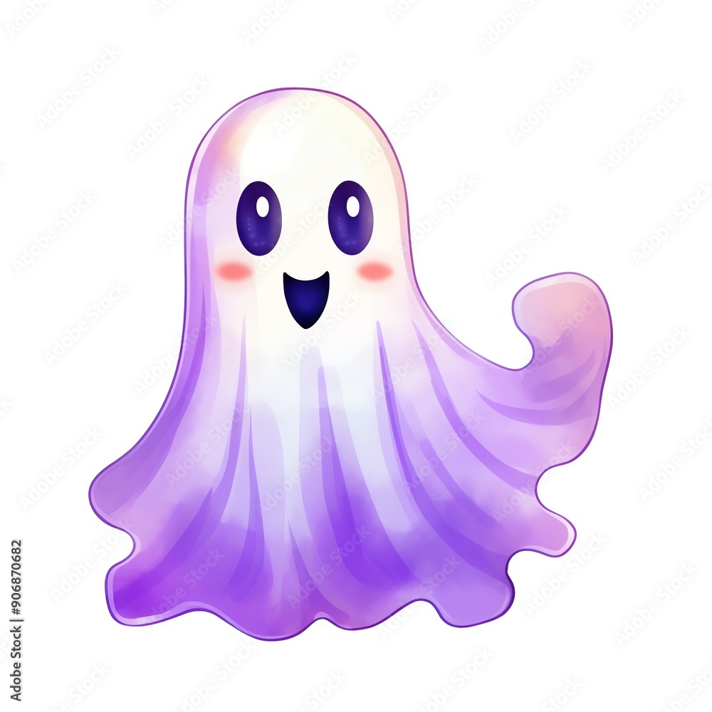 Cute cartoon purple ghost with smiling face and blush. Perfect for Halloween, kids' illustrations, and spooky-themed designs. Cute cartoon purple ghost with smiling face and blush. Perfect for Halloween, kids' illustrations, and spooky-themed designs.