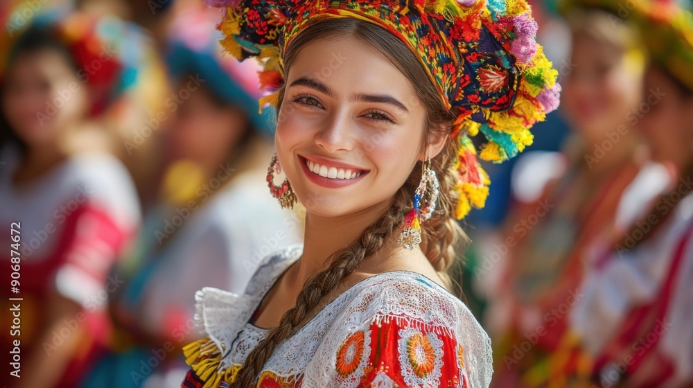 Radiant Smile Amidst Festive Chaos: A Young Woman's Joyful Celebration Radiant Smile Amidst Festive Chaos: A Young Woman's Joyful Celebration