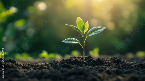 Tiny plant emerging from clean, light soil, symbolizing growth. 