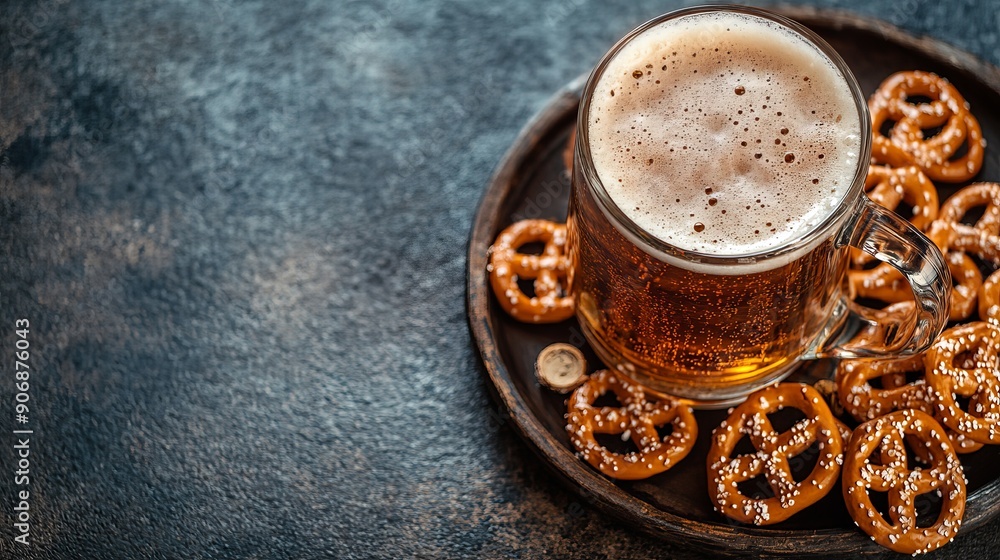 Cheers to Game Day: Beer Mug and Pretzels in Sports Bar Setting Cheers to Game Day: Beer Mug and Pretzels in Sports Bar Setting