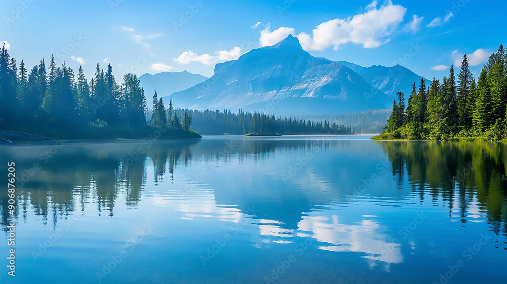 A serene lake with a mountain backdrop A serene lake with a mountain backdrop
