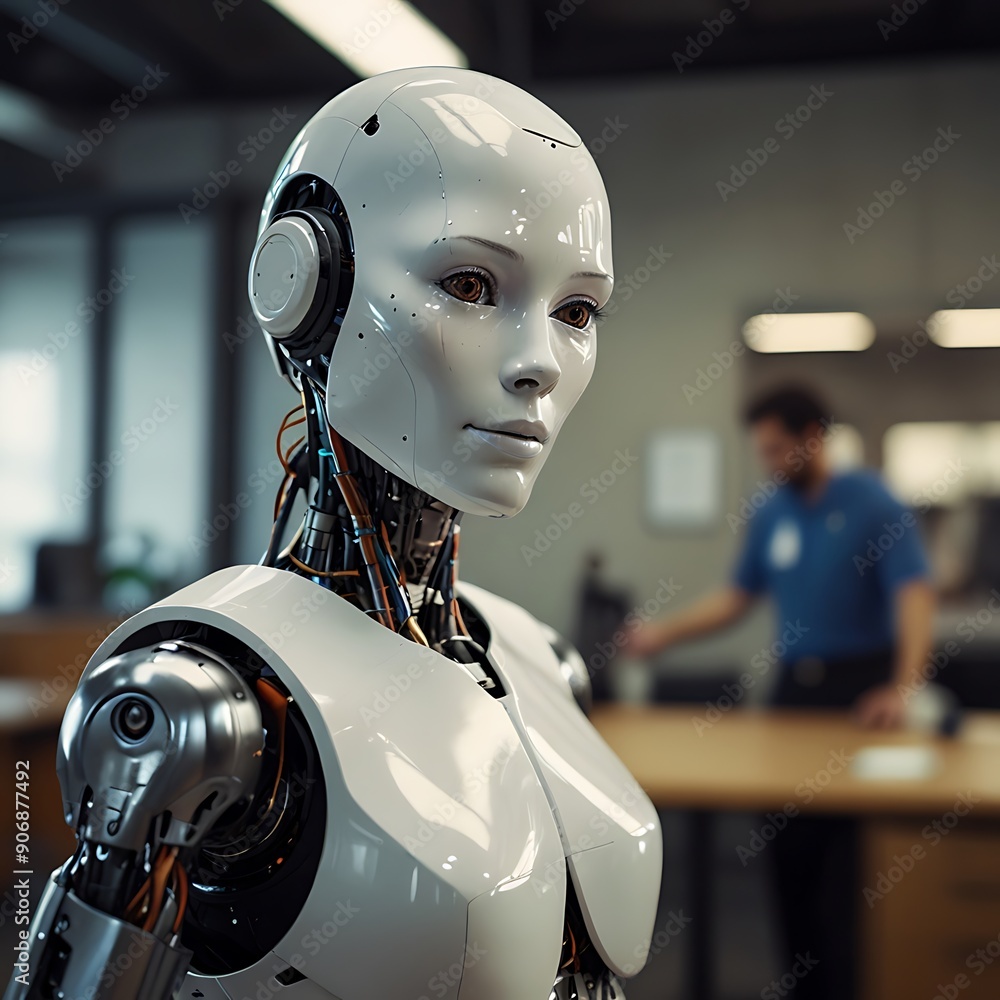 Ordinary human job performed by anthropomorphic robot Ordinary human job performed by anthropomorphic robot