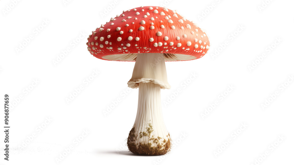 A red mushroom with white spots on it isolated on a transparent background A red mushroom with white spots on it isolated on a transparent background