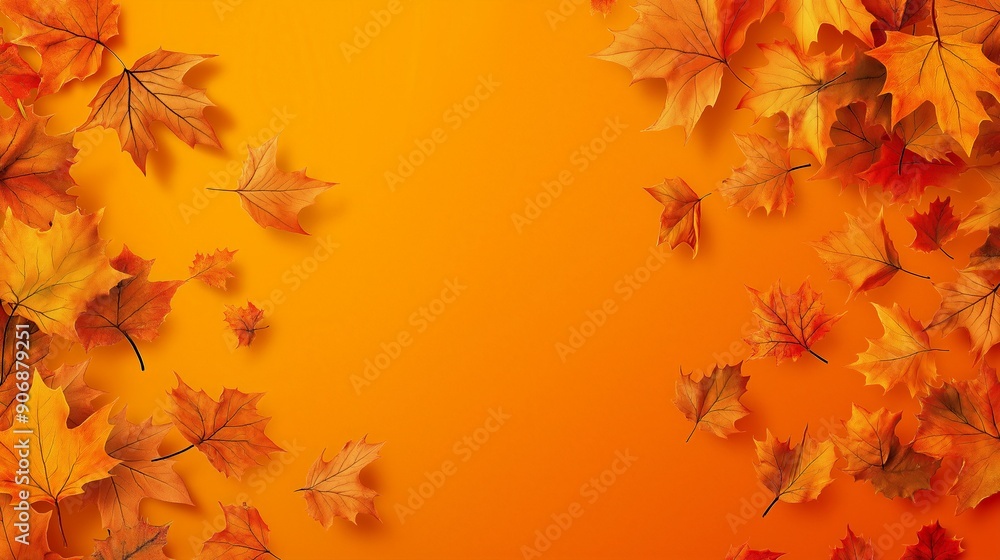 Fototapeta premium Autumn banner with orange leaves