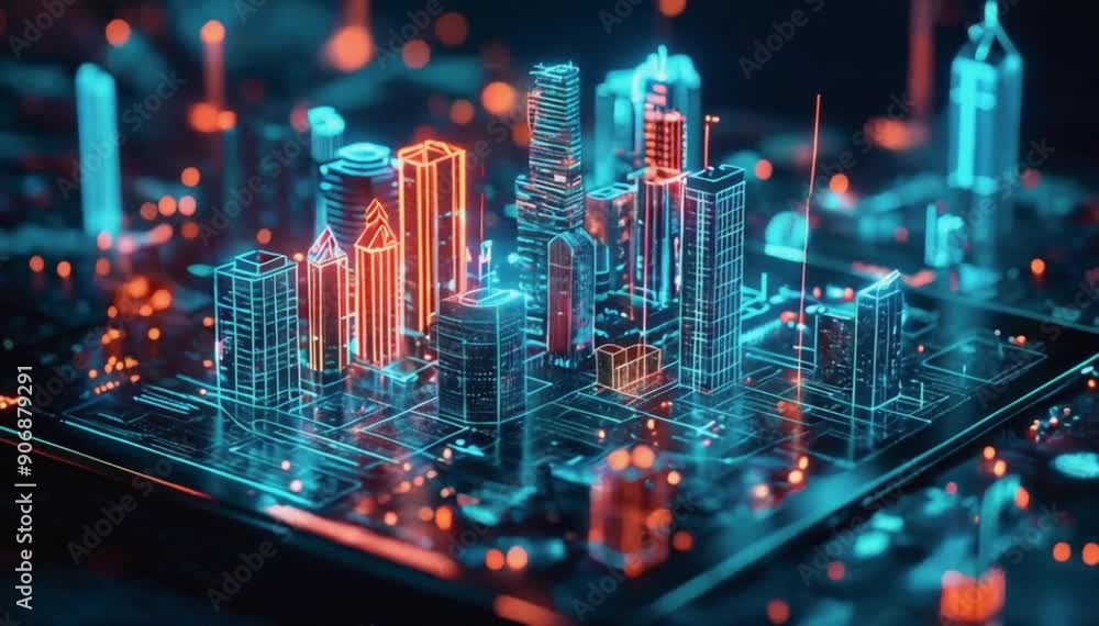 Digital twin of a smart city on a tablet, hologram concept for urban planning and management with buildings models. Infrastructure Technology. Generative AI. Digital twin of a smart city on a tablet, hologram concept for urban planning and management with buildings models. Infrastructure Technology. Generative AI.