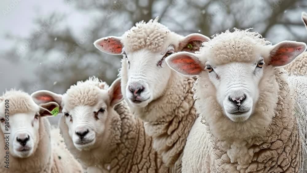 Flock of Sheep Curiously Looking at the Camera Flock of Sheep Curiously Looking at the Camera