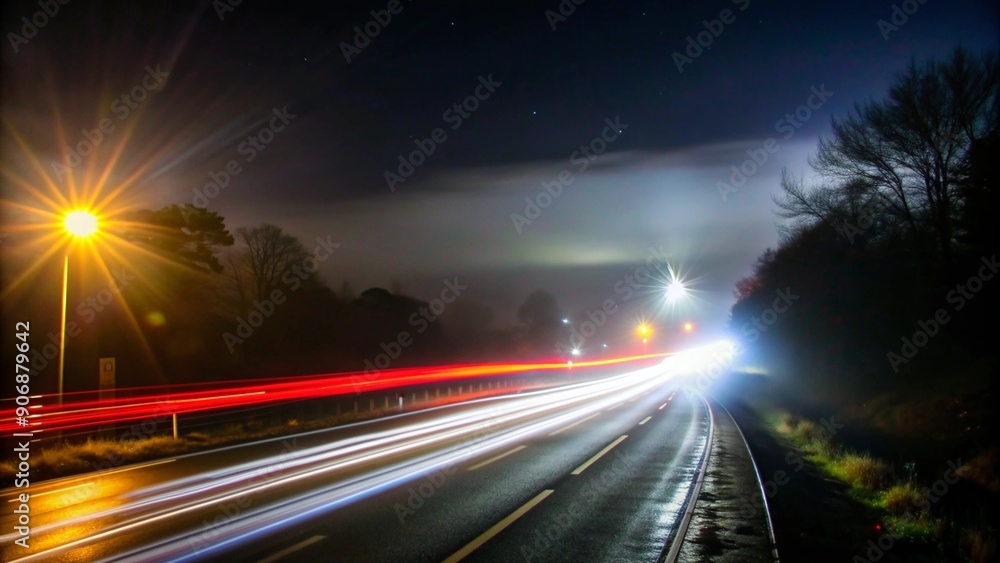 Abstract Light Trails in Foggy Night Abstract Light Trails in Foggy Night