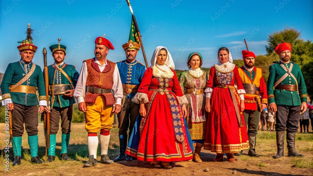 Naklejka premium Historical Reenactment with Traditional Costumes