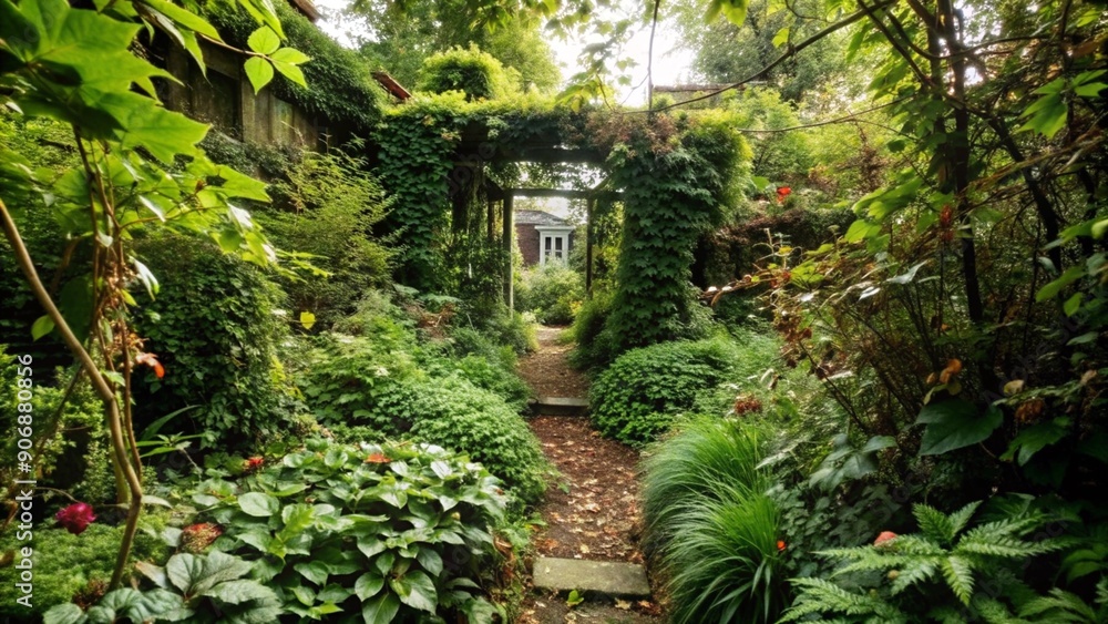 Naklejka premium Overgrown Garden with Hidden Path