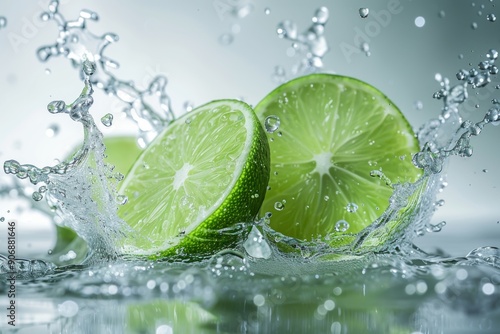 Refreshing Zest: Fresh Lime Slices in Sparkling Soda Water on a Transparent Background, the Perfect Poster for a Chill Drink Shop Ambiance