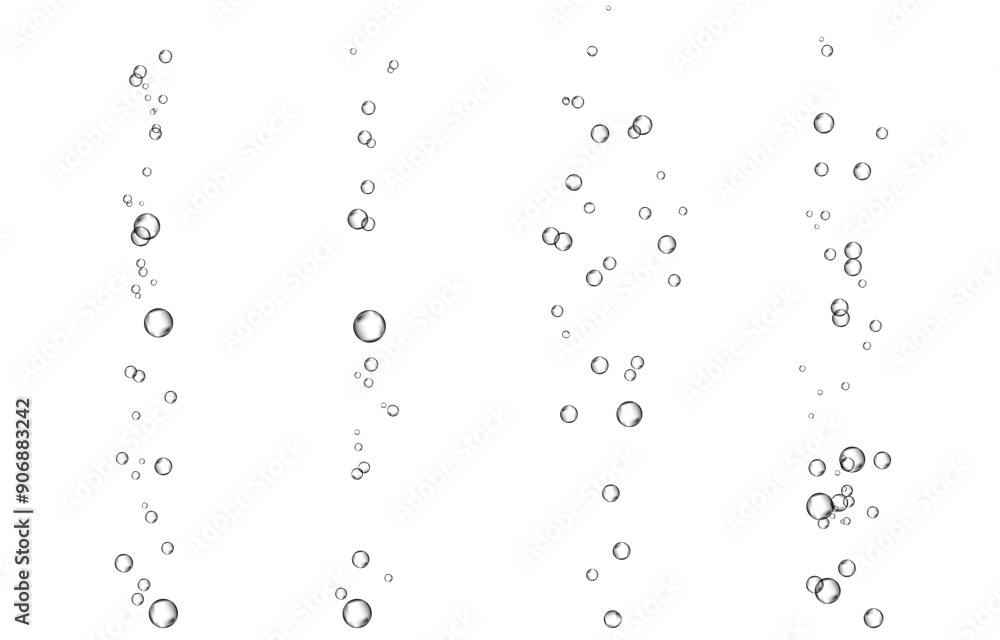 Oxygen air bubbles flow in water on white background. Oxygen air bubbles flow in water on white background.