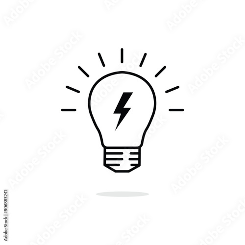 lightning in light bulb thin line icon. lineart flat stroke invention logotype graphic art design isolated on white background. concept of simple sign or label for