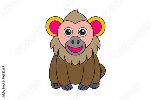 Baboon Vector Illustration Linocut, Kawaii, Cartoon, Clipart, Line Art Design. Vibrant baboon vector art featuring linocut, kawaii, and cartoon styles. Ideal for digital products, posters.