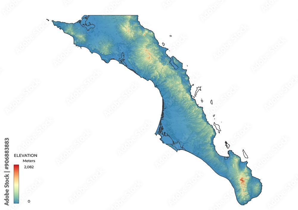 Baja California Sur state elevation map, Mexico / Baja California Sur state Topographic Relief Map