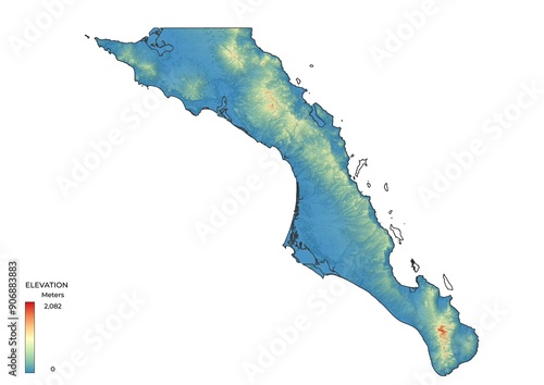 Obraz na płótnie Baja California Sur state elevation map, Mexico / Baja California Sur state Topographic Relief Map w salonie